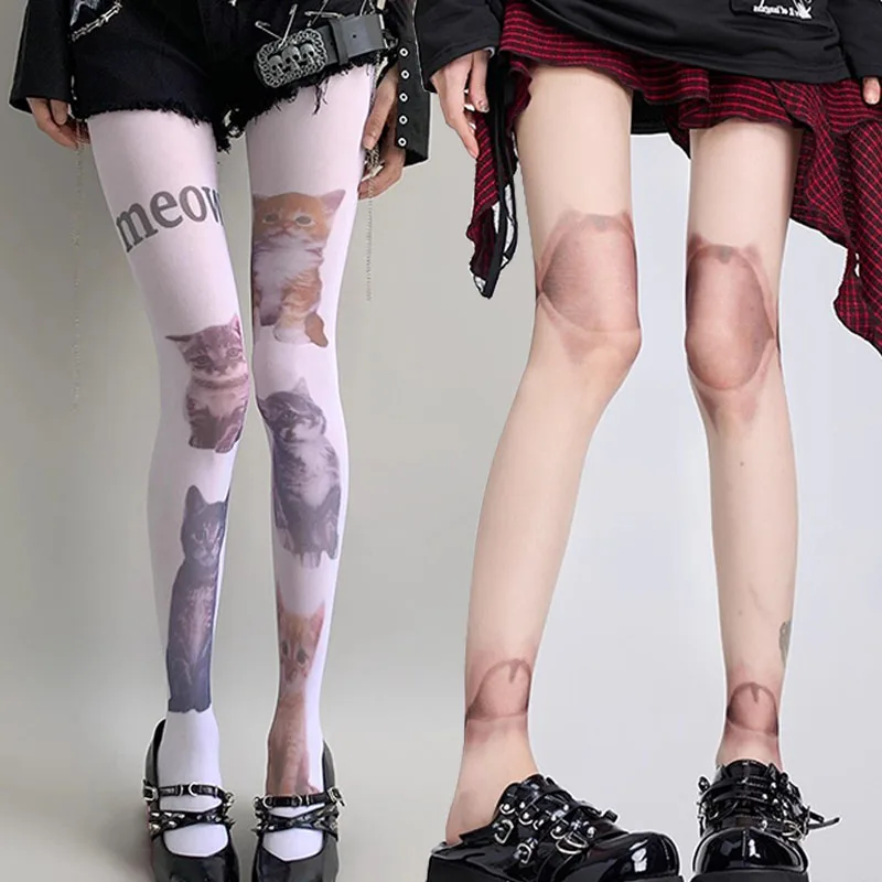 

Cartoon Cat Print Pantyhose Sexy Stockings Long Tube Legging Socks Women's Sweet Cool Japanese Style Pantyhose Jk Tights Socks