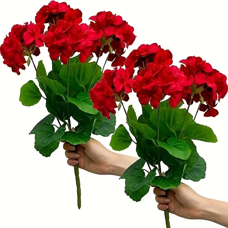 Un Bouquet de fleurs de géranium artificielles en fausse soie, fausse fleur pour mariage, décoration de jardin de maison, décoration de Table de fête de noël