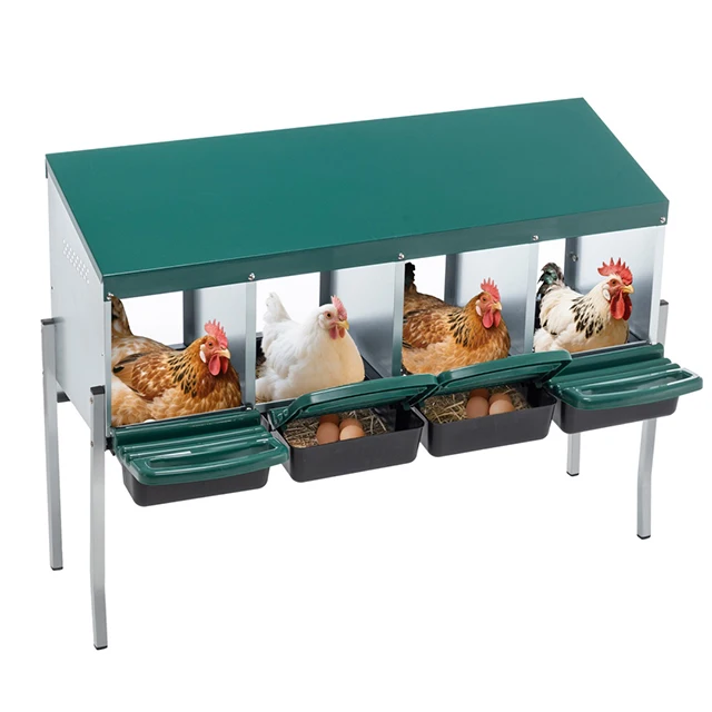 Kippennest voor legkippen 103x33x81 cm, gegalvaniseerd staal en 4 compartimenten, legbak kippenhok, nesten voor legkippen, geschikt voor 12-15 kippen, groen.