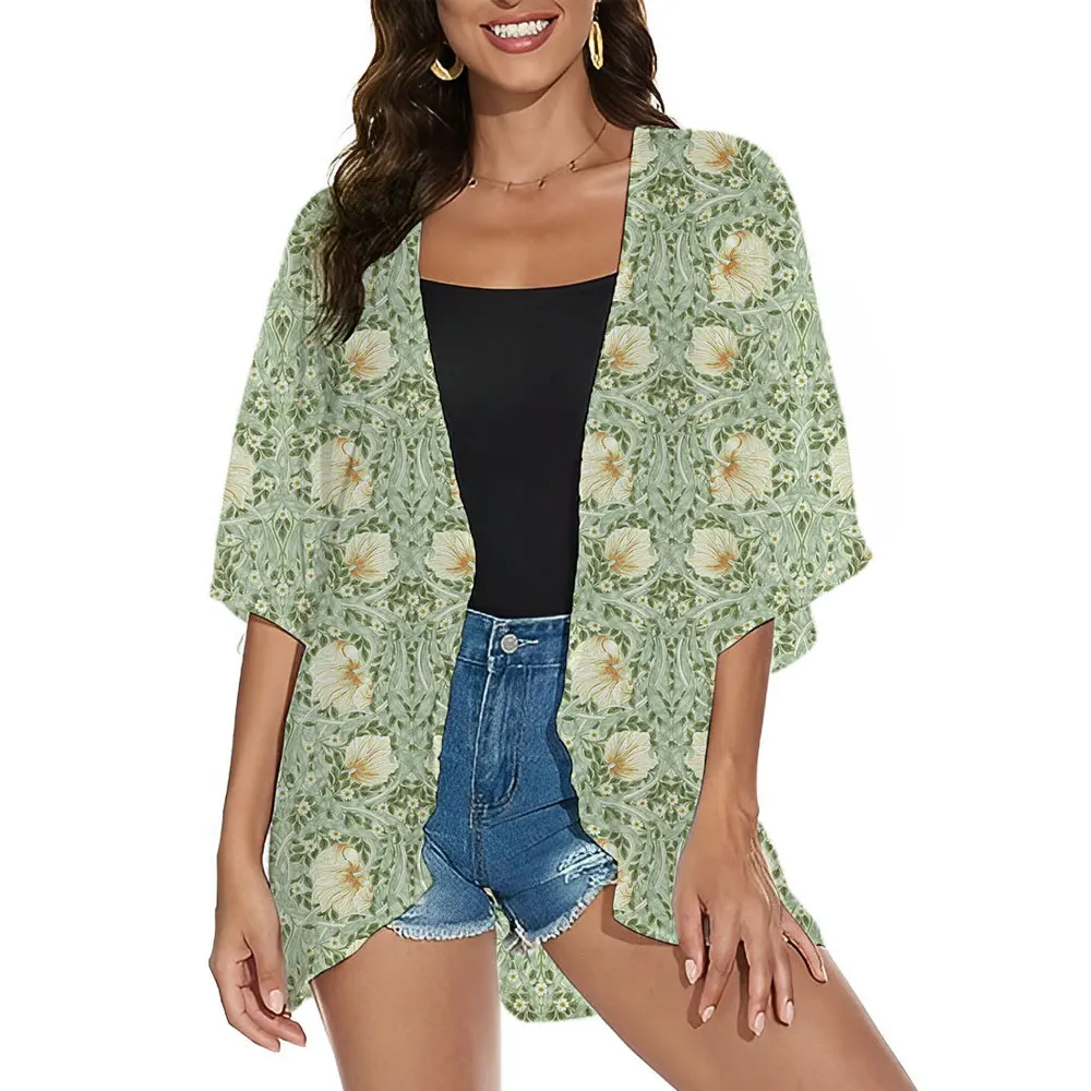 Kimono feminino chiffon cover ups casaco de banho senhoras camisas florais boêmio blusas quimono vestido de banho praia casaco verão