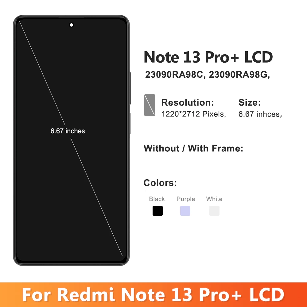 6.67'' LCD Display Touch Screen Digitizer for Xiaomi Redmi Note 13 Pro+ 5G - Replacement Screen for Redmi Note 13 Pro Plus 5G