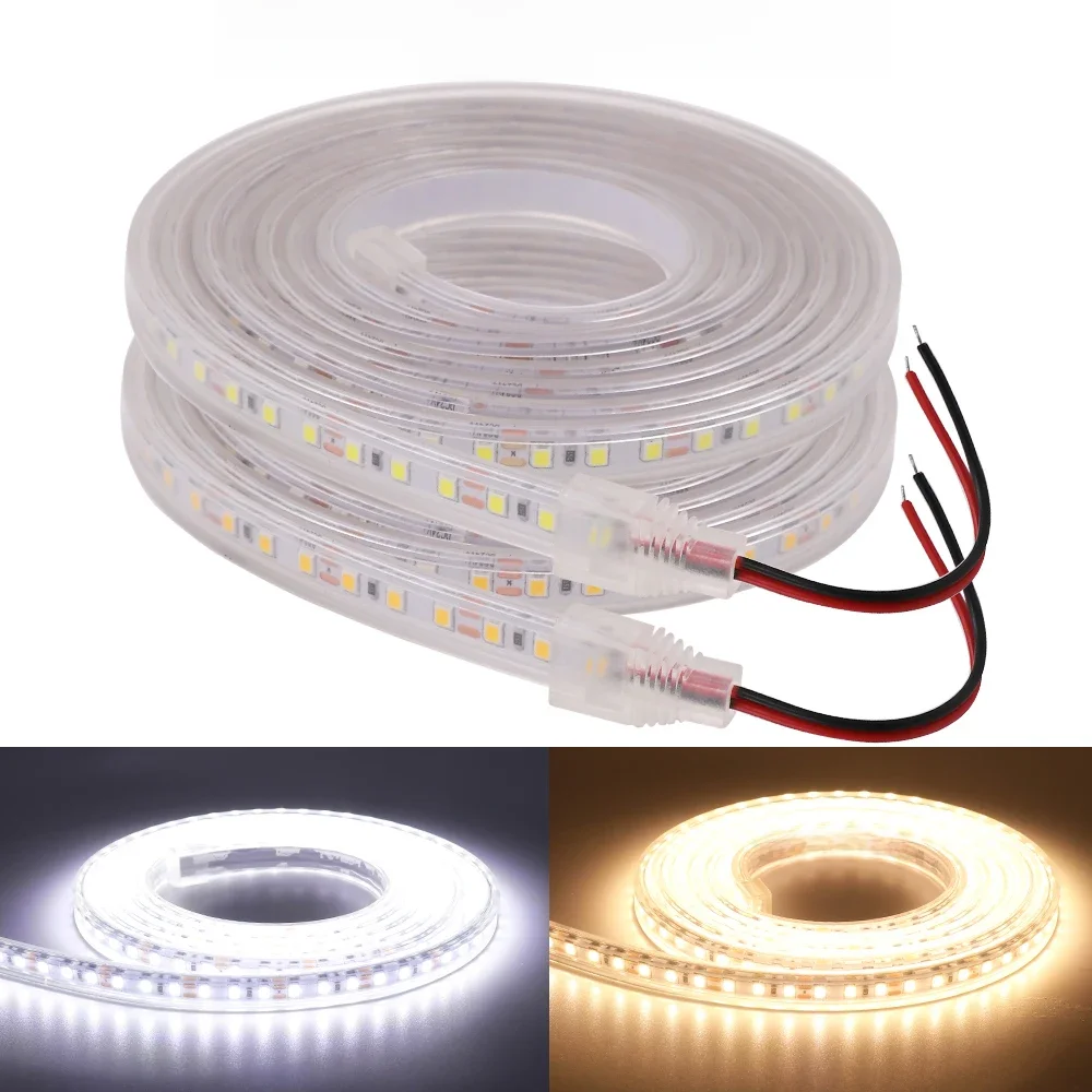 IP67 Wasserdichtes LED-Streifenlicht, 12 V, 24 V, 2835, 120 LEDs/m, flexibles LED-Band, Bandseil, Weiß/Warmweiß/Naturweiß, 1–10 m