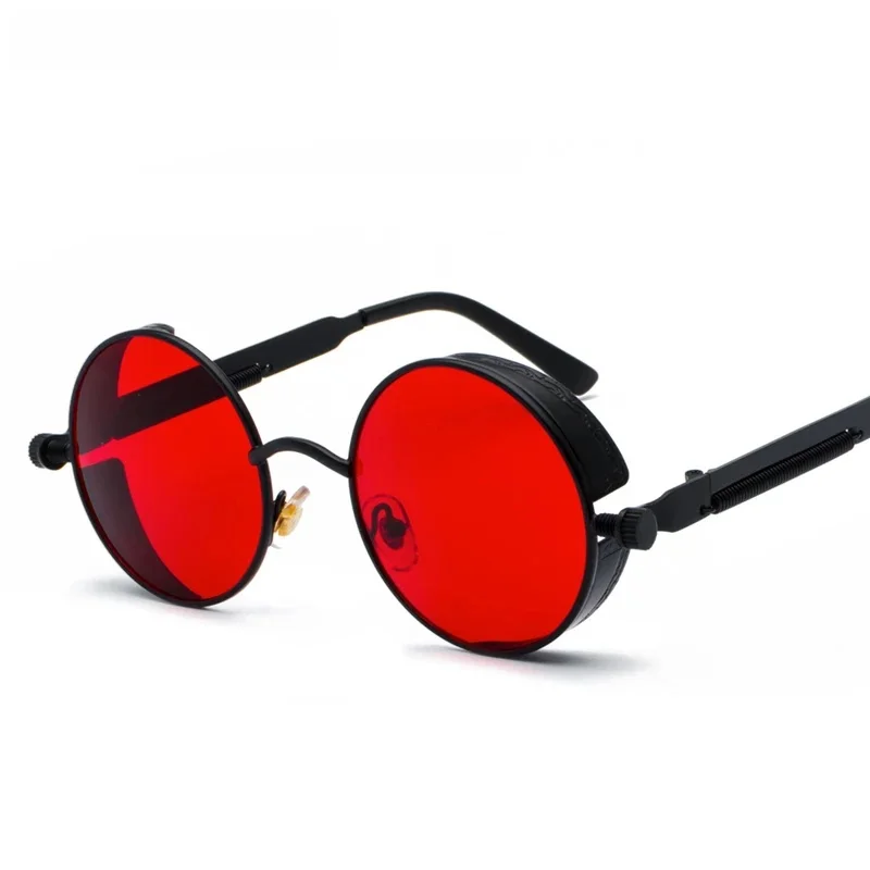 Kachawoo retro okrągłe okulary w stylu steampunk na prezent dla mężczyzny kobiety czerwona soczewka metalowa rama okrągłe okulary steampunk akcesoria — zdjęcie 2