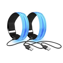 Brazalete Luminoso LED con carga USB para Seguridad en Correr por la noche, Banda Reflectante con Luz LED, Pulsera reflectante de seguridad para deportes al aire libre Azul