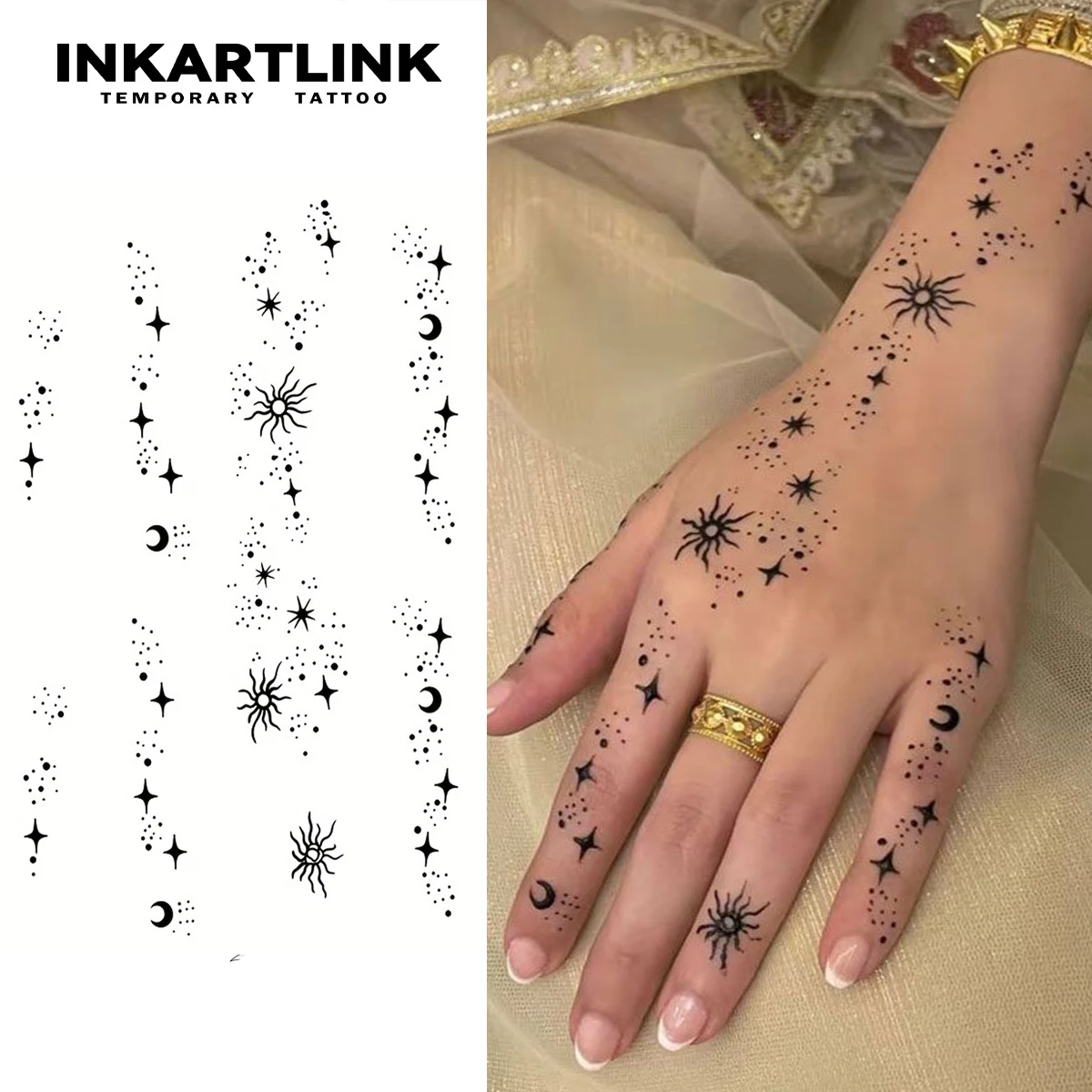 Henna Finger Tattoo (14) Temporary Tattoo,Lasts To 15 Days New Technology Magic Waterproof Semi Permanent Sticker.