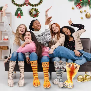 趣味動物爪印襪子,1雙瘋狂新奇貓爪襪子,聖誕襪填充物,3D最新款橙色貓爪襪子 6 最佳銷售 橘色襪子 - №6