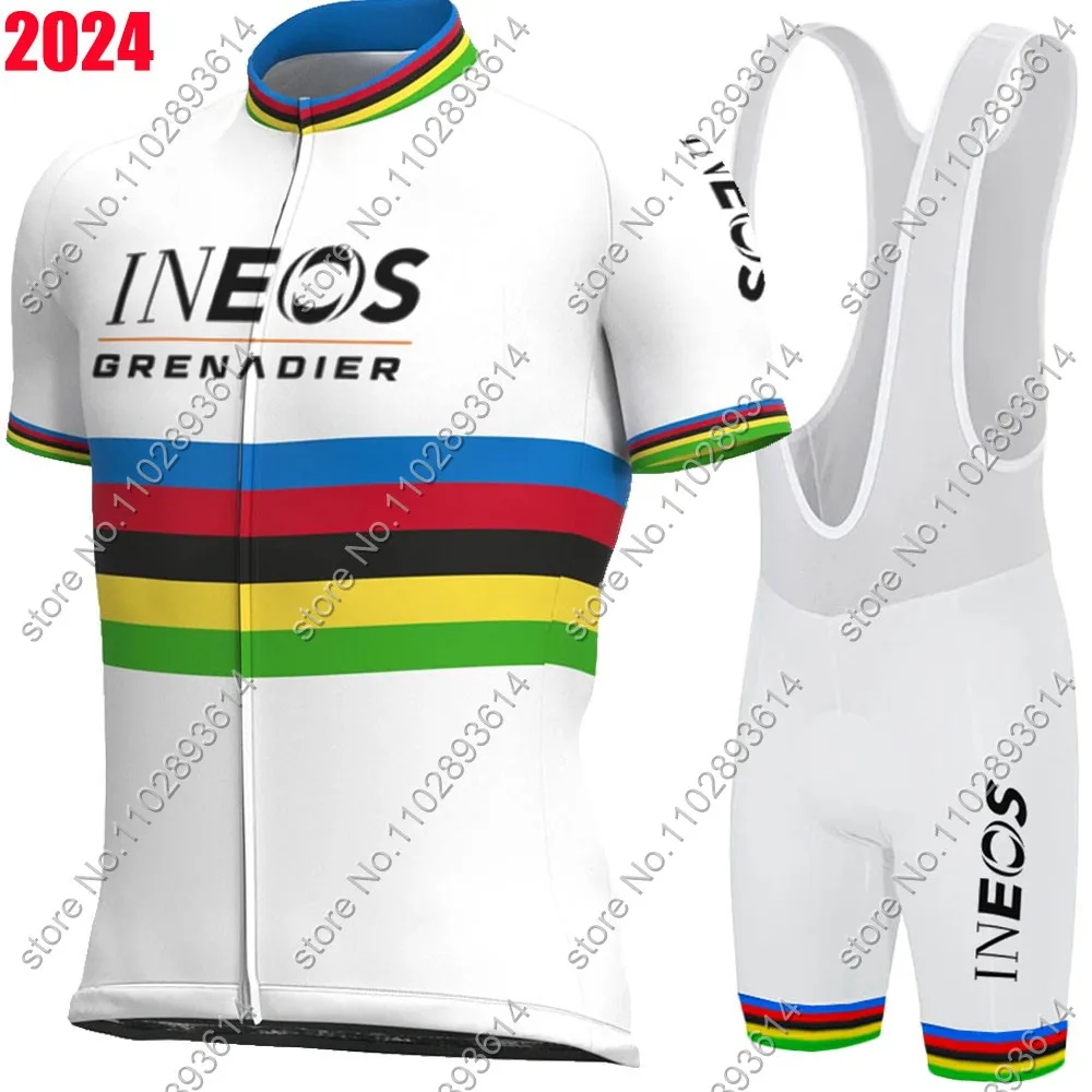 White Ineos Grenadier Team 2024 maglia da ciclismo Set Short World Champion abbigliamento camicie da bici tuta da bicicletta pantaloncini con