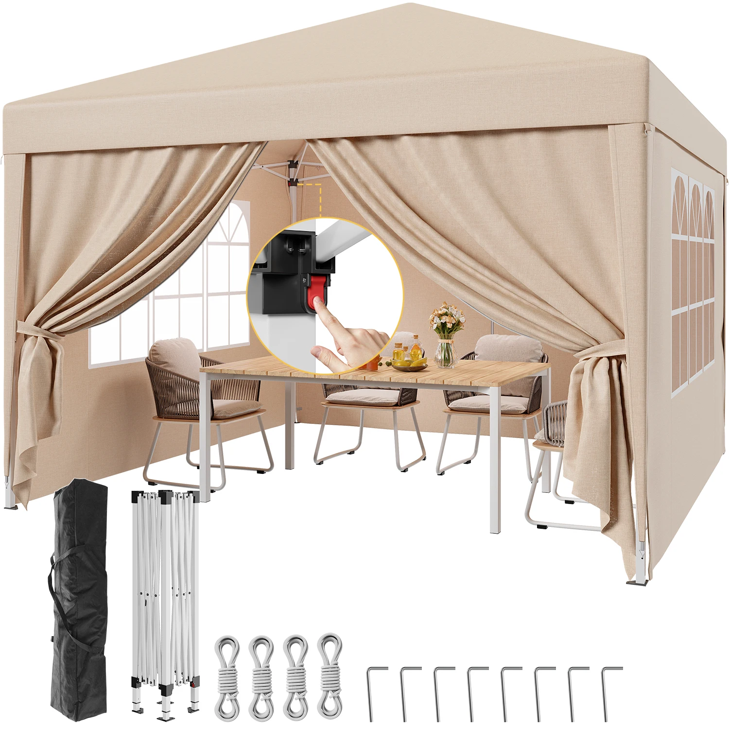 Devoko pop-up paviljoen met zijkanten, 3m x 3m paviljoen, volledig waterdicht, tent met zijkanten UV50+, tuinfeesttent