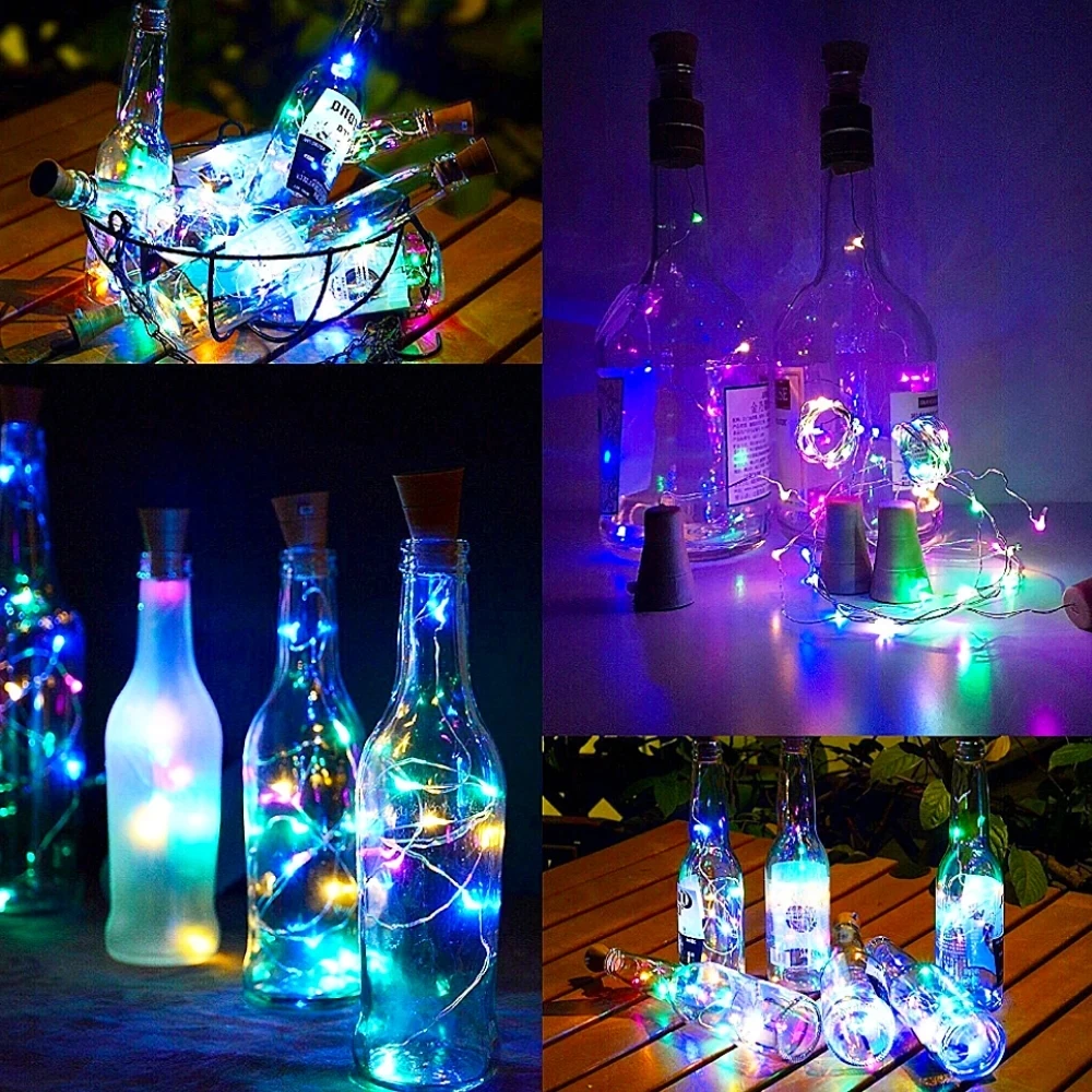 Garrafa de vinho String Light para Party Decor, Energia Solar, 20LEDs, Fio de Cobre, Luzes de Fadas, Cortiça, Lâmpada de Natal, Decoração do Jardim, Branco, 5Pcs