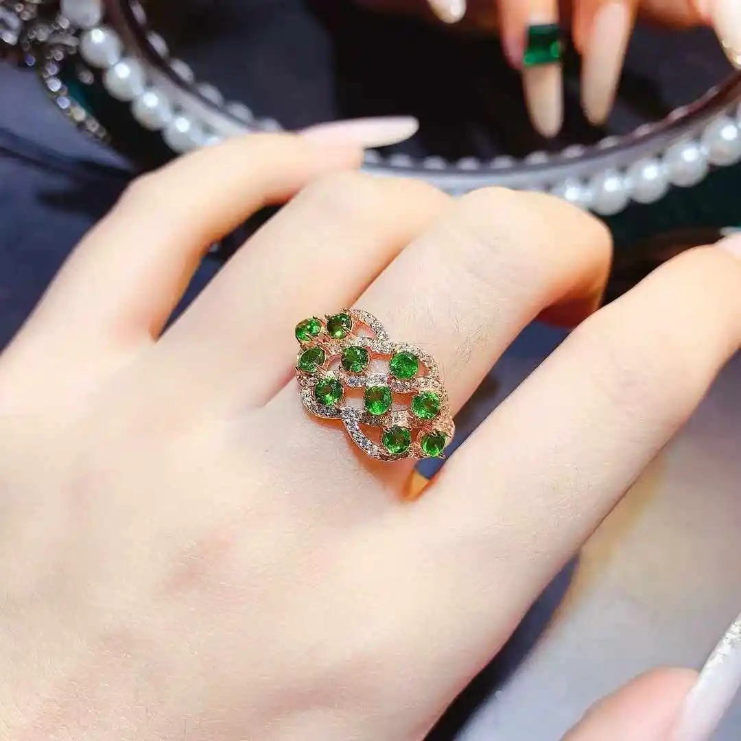KJJEAXCMY Natural Gemstone Women's Luxury Top Grade Pure Body Translucent diopside Ring New 925 Pure Silver Inlay Gift Girlfrien
