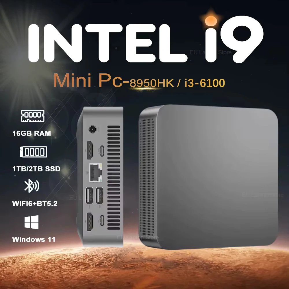 2025 Portable i9 Mini PC Computer Windows 11 Intel Core i9 8950HK 16GB 1TB Gaming Computer Dual-Band WiFi 6-Core Mini Desktop PC