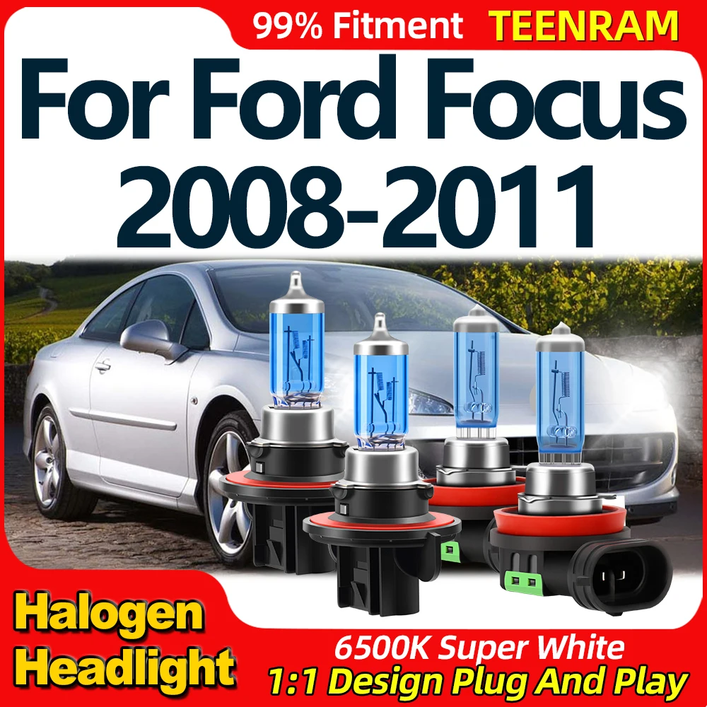 

200W Car Halogen Headlight Bulbs 6500K Super White Auto Headlamps 12V 24V Fog Lamps For Ford Focus 2008 2009 2010 2011