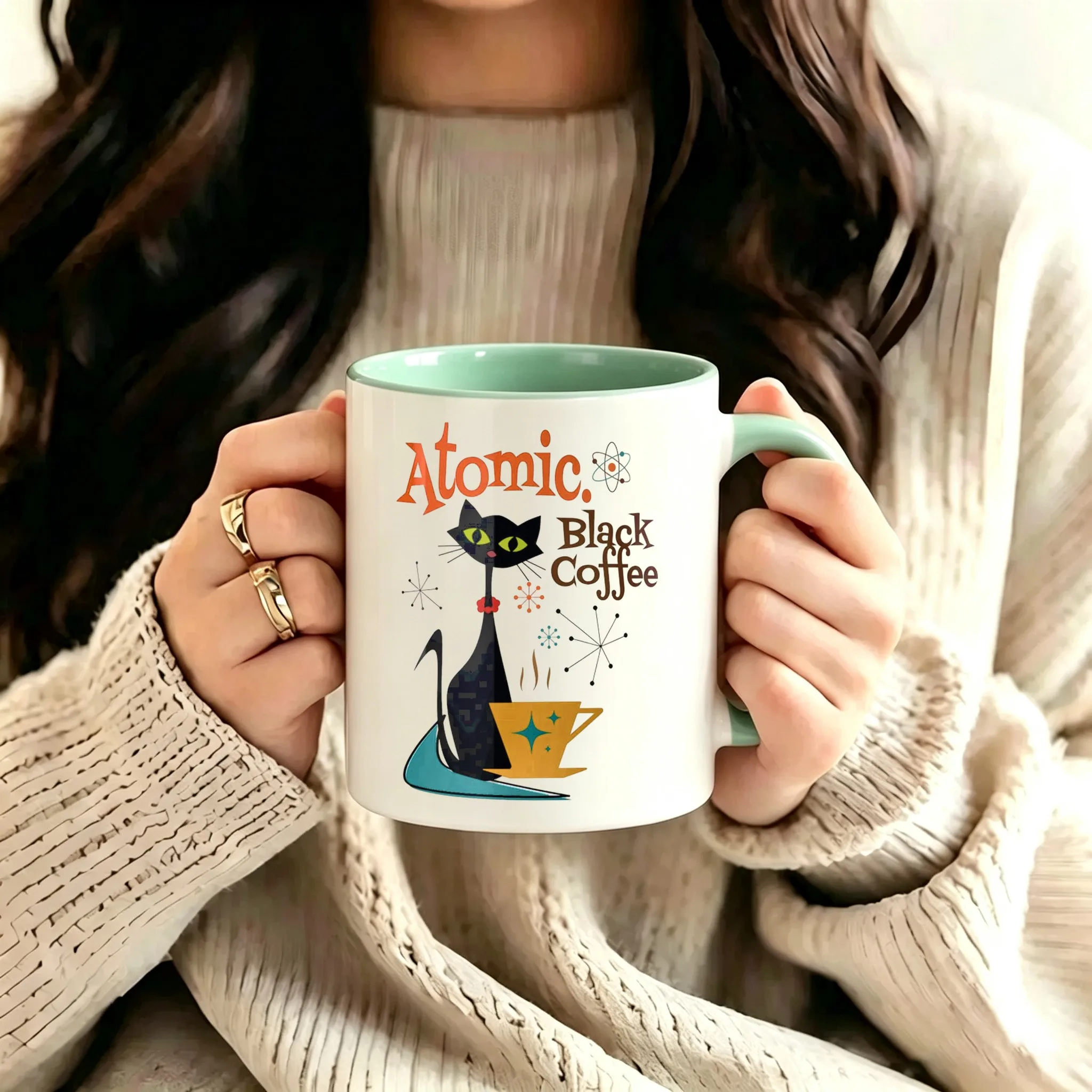 1 Piece Retreez Medieval Atomic Bar Mug, Vintage Retro Coffee Mug with a Mid-Century Modern Design, 11 oz Ceramic Mug with Handle, Microwave and Dishwasher Safe, Full Surface Printing, Suitable for 2D Surfaces, 2D Surface