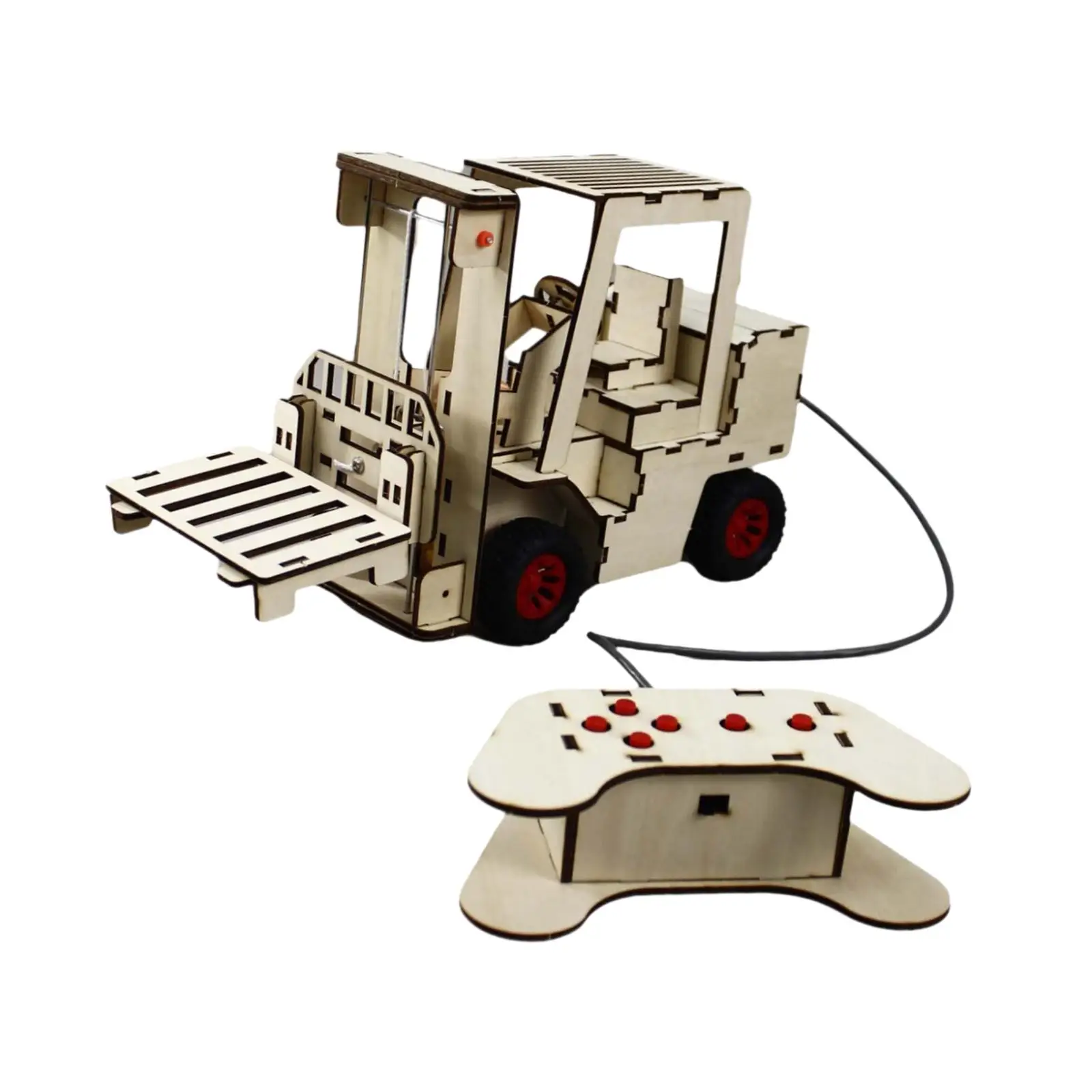 Drewniane zabawki mechaniczne do budowania, małe wynalazki, zestawy do eksperymentów naukowych, materiały DIY, zdalnie sterowany model wózka widłowego.
