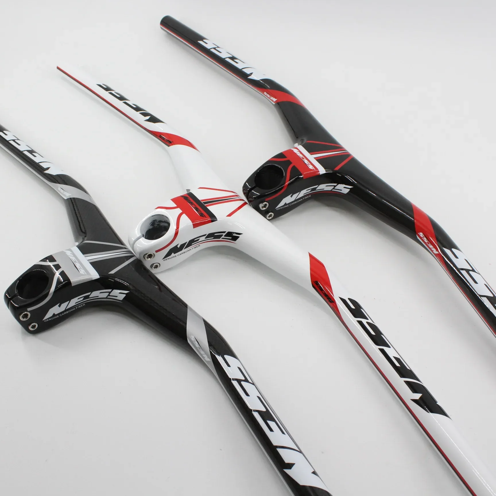 AliExpress Newest NESS Mountain Bike 3K full carbon fibre bicycle handlebar and stem integrated carbon MTB handlebar -17 degrees angle