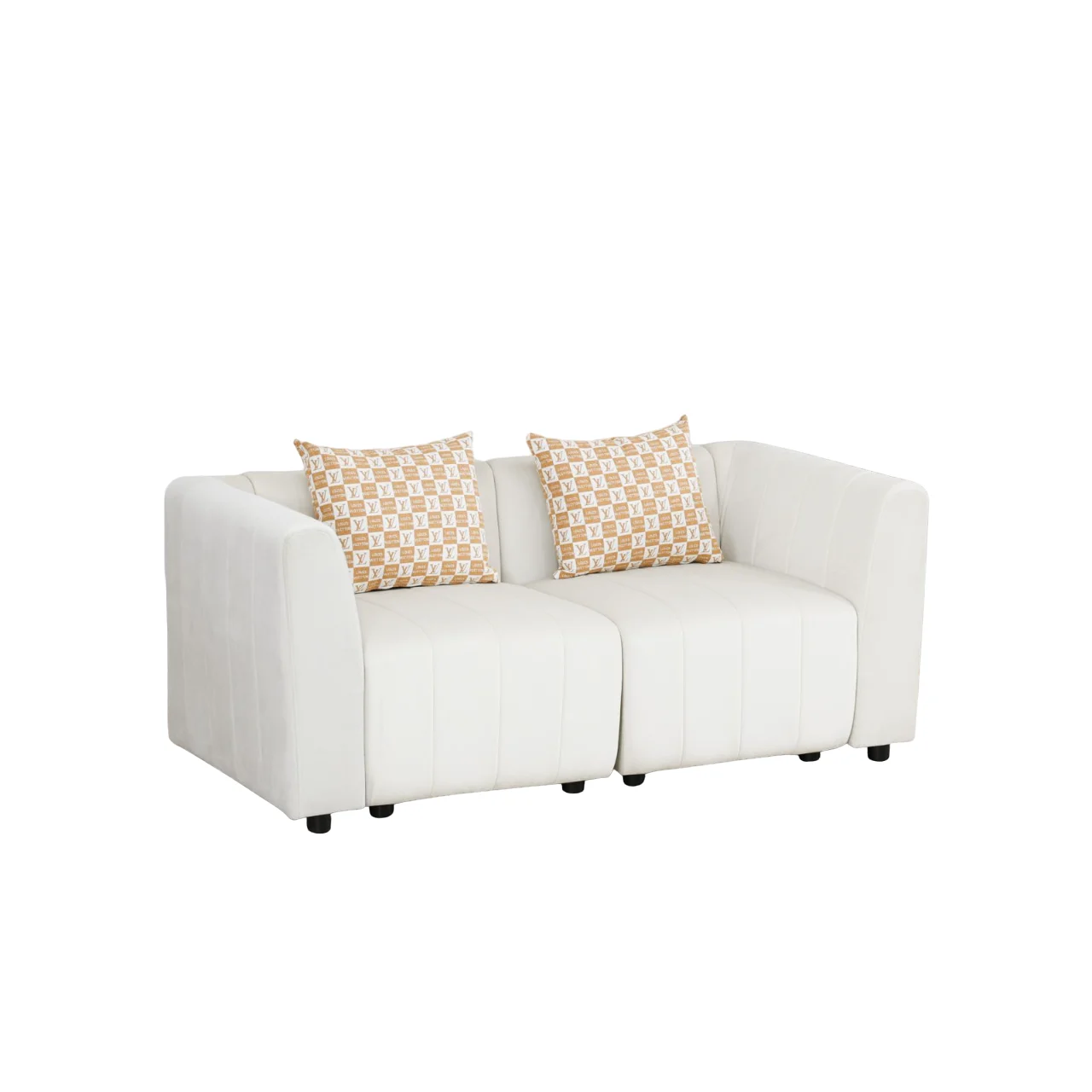 

White Microfiber Living Room Double Armrests 2-Piece Loveseat Sofa
