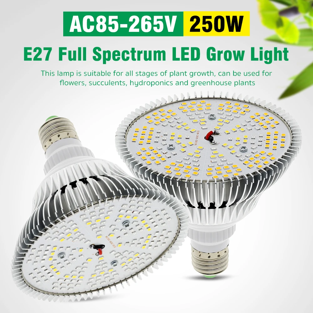 Full Spectrum LED cresce a luz para estufa, legumes e flores, 200LEDs, SMD2835, AC85, 265V, 3000K, 5000K, E27, 250W