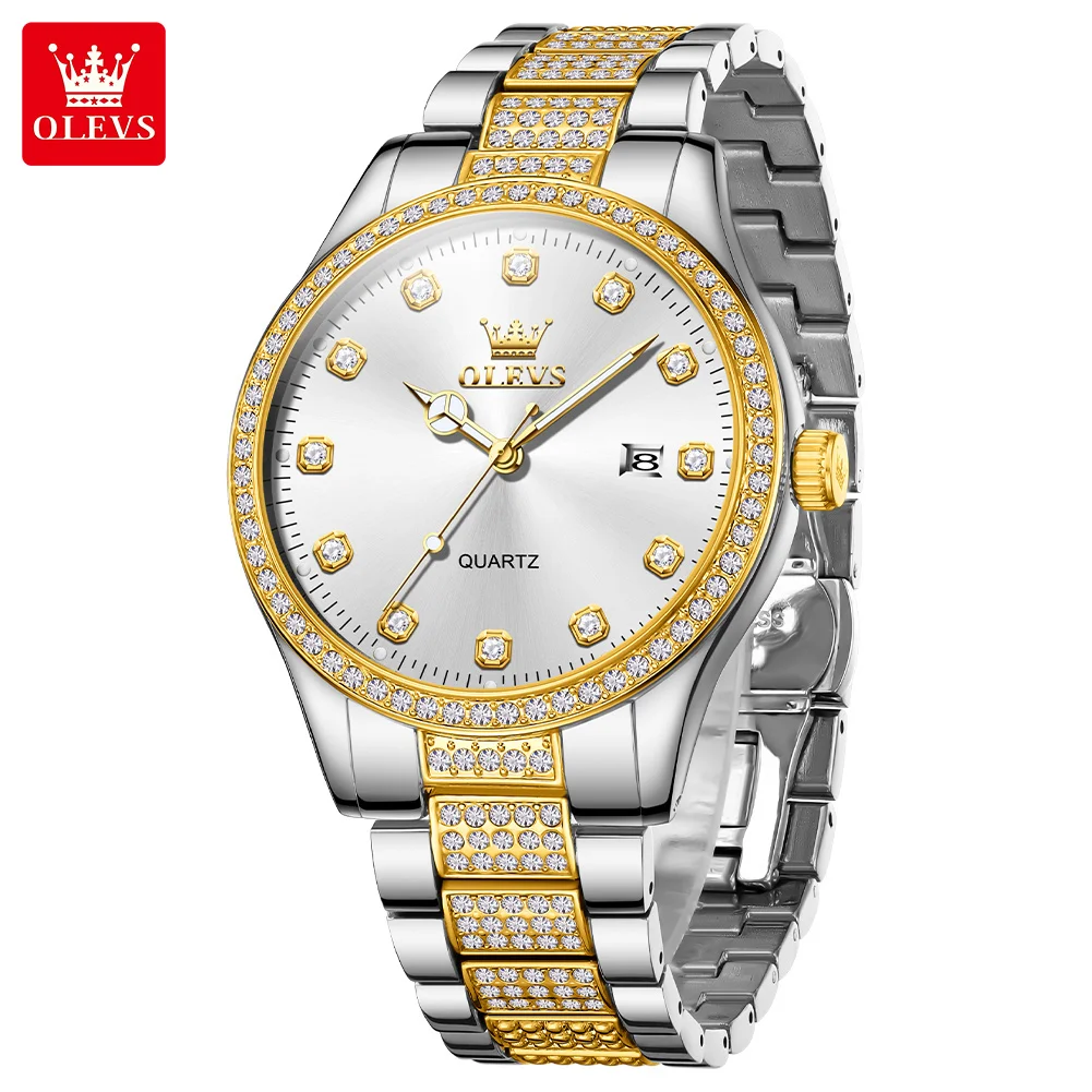 

OLEVS 9905 All Diamond Luxury Brand Men's Quartz Watch Business Trend Automatic Date Waterproof Luminous Original Men's Watch