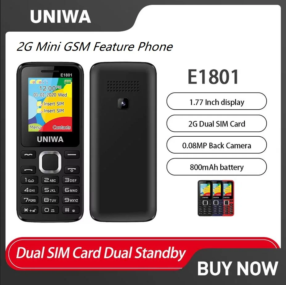 1/3/5PCS UNIWA E1801 2G Mini GSM Feature Phone 1.77 Inch 1800mAh,Telephone Dual SIM Card Dual Standby for Elder Man Wireless FM