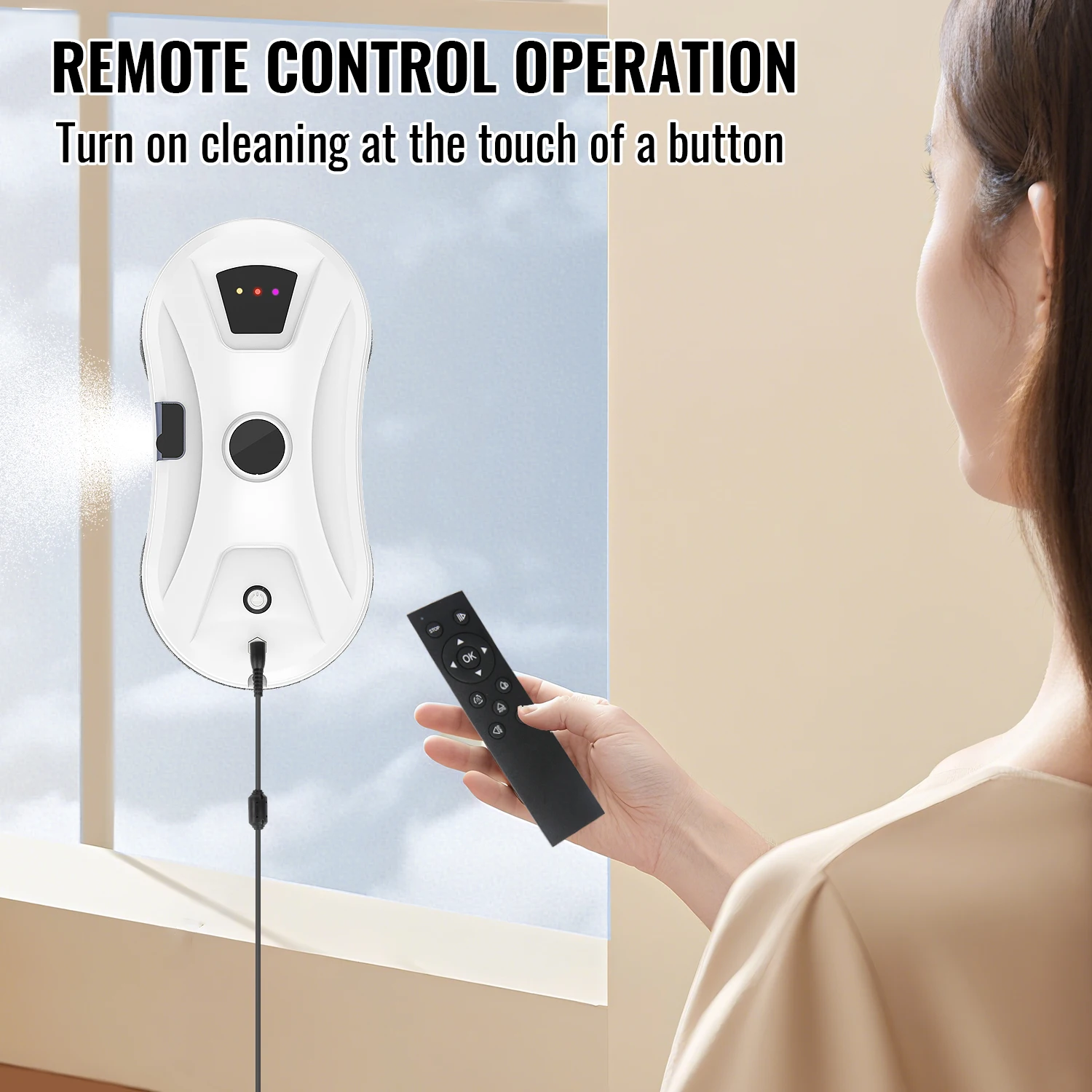 Robot de nettoyage de vitres intelligent, pulvérisation d'eau automatique, télécommande et planification de route, nettoyeur de vitres électrique