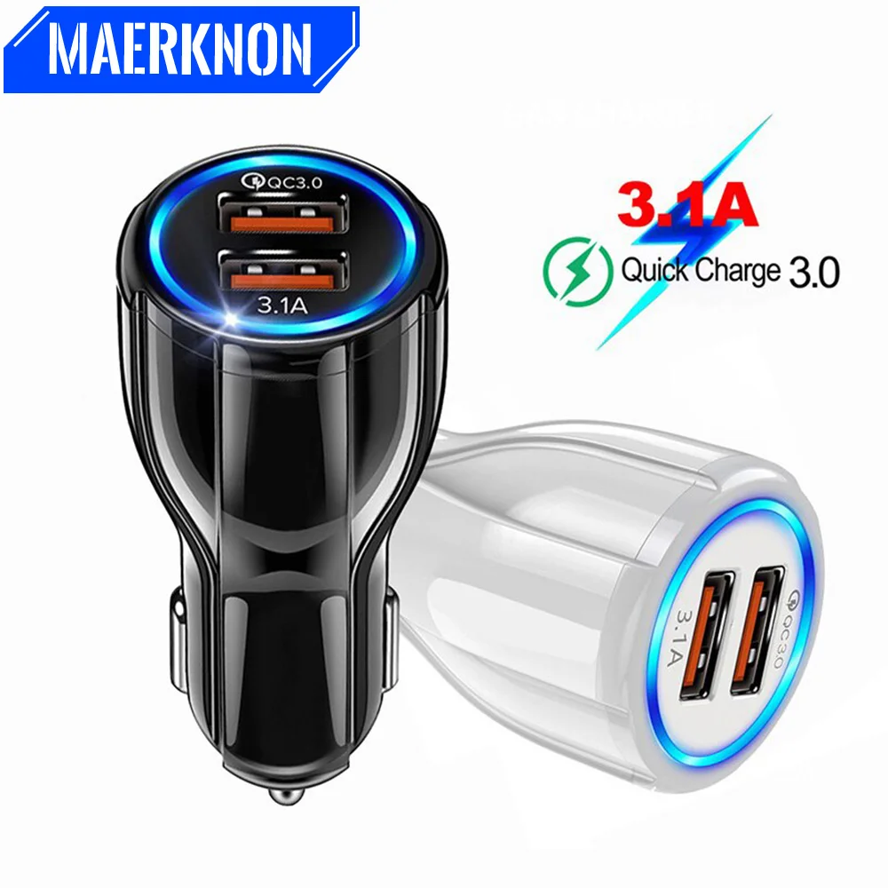 

3.1A 30W Car Charge 2 Ports Quick Charger 3.0 Fast Charging For Samsung Galaxy Huawei IPhone Xiaomi 13 USB Car Chargers Adaptor