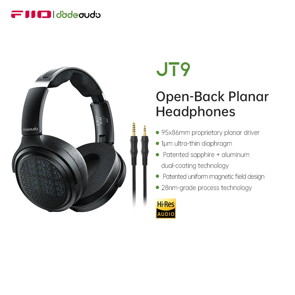 FIIO/JadeAudio JT9 Planar Magnetic Headphones Driver HiFi Over Ear Headphones Lightweight Foldable