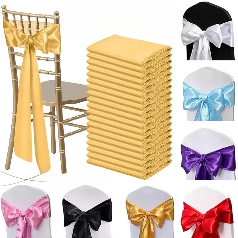 Ceinture à nœud en Satin pour décoration de chaise de mariage, 50 à 10 pièces, ruban à cravate papillon pour noël, anniversaire, ceintures de fête intérieure/extérieure