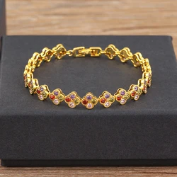 Nidin New Popular Inlaid Colorful Zircon Charm Chain Bracelets 3 Styles For Women Girl Birthday Party Bangle Jewelry Fine Gifts
