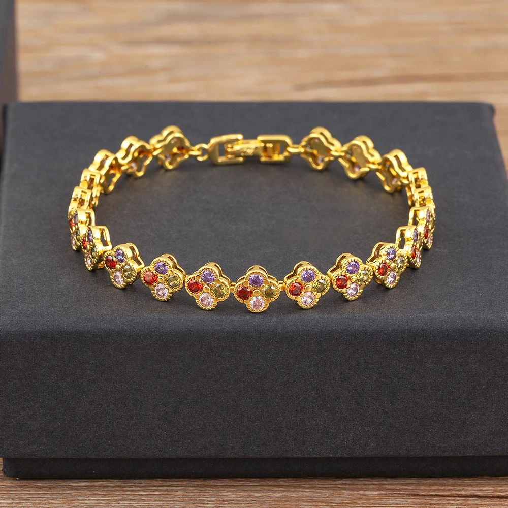 Nidin New Popular Inlaid Colorful Zircon Charm Chain Bracelets 3 Styles For Women Girl Birthday Party Bangle Jewelry Fine Gifts