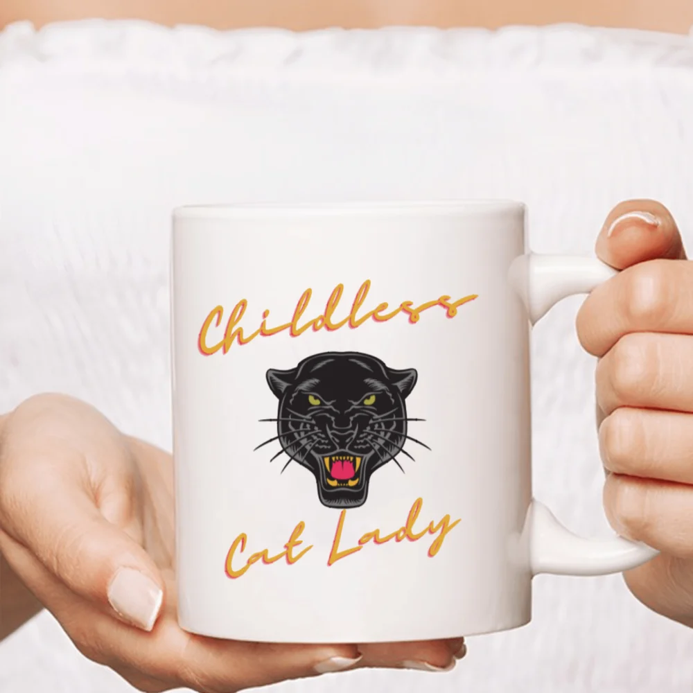 1pc 3A grade 11 oz cat lady childless ceramic coffee mug for Halloween decoration Birthday Christmas Holiday Office School gift