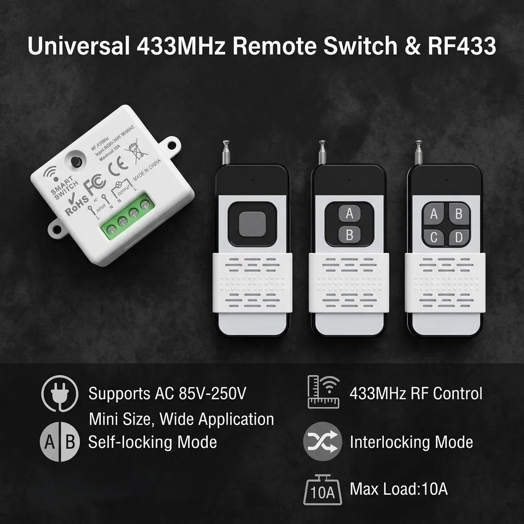 220V 1CH Wireless Remote Control Switch 433MHz RF Receiver Controller AC 85-250V Mini Relay Module for LED Lamp Light Fan Motor
