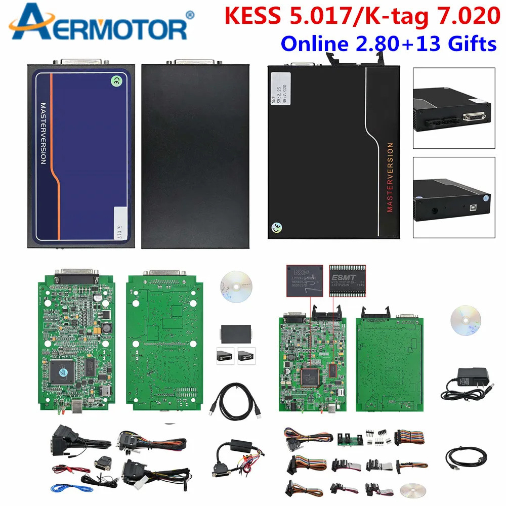 Kess-Ksuite V2 ECU أداة مبرمج ، 5.017 K ، TAG 7.020 ، 2.25 ، 4 LED ماستر ، لوحة PCB الخضراء ، غير محدود على الانترنت ، شاحنة سيارة ، حديثا