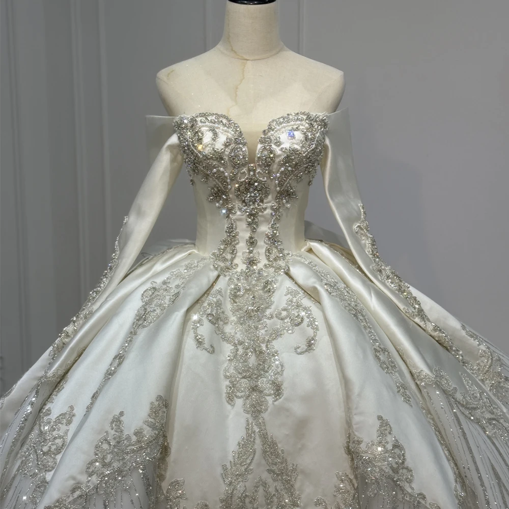 Elegant Rhinestone Wedding Bridal Dress Beading Sequined Sweetheart Long Sleeves Lace Up Back Vestidos De Novia Boda