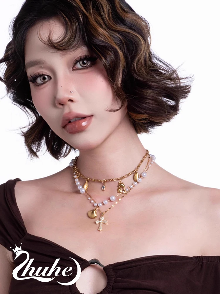 

ZHUHE Shell Pearl Necklace For Women Retro Style Copper Alloy Jewelry Party Gift