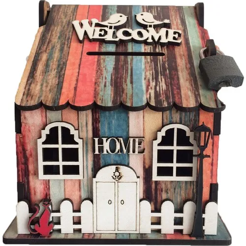 Decor House Piggy Bank Locked Wooden Box Alaçatı Home Piggy Bank Locked Wooden Box Alaçatı This stylish book-like wooden house p