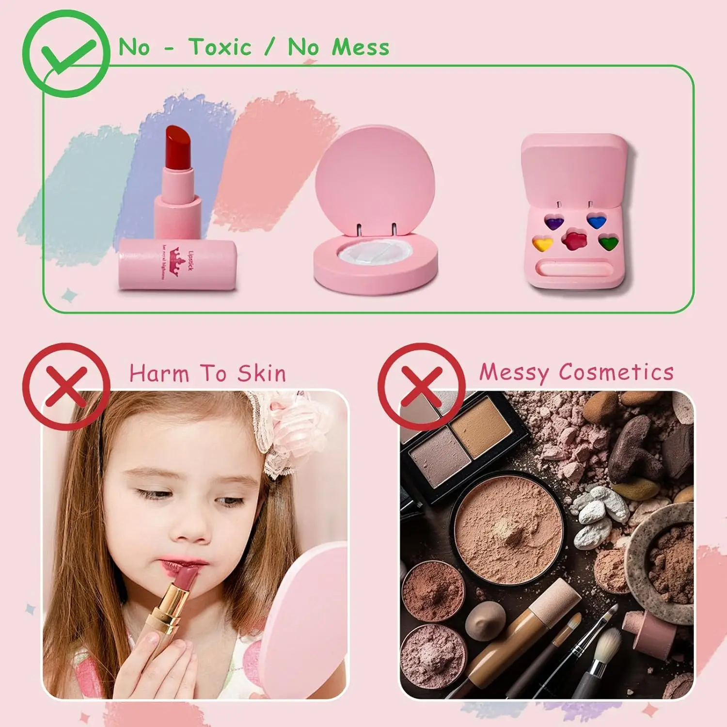 مجموعة مستحضرات التجميل المحاكاة لعبة خشبية لعبة التظاهر للأطفال مجموعة مكياج تجميل الشعر مع أحمر الشفاه طلاء الأظافر هدية سفر للفتيات