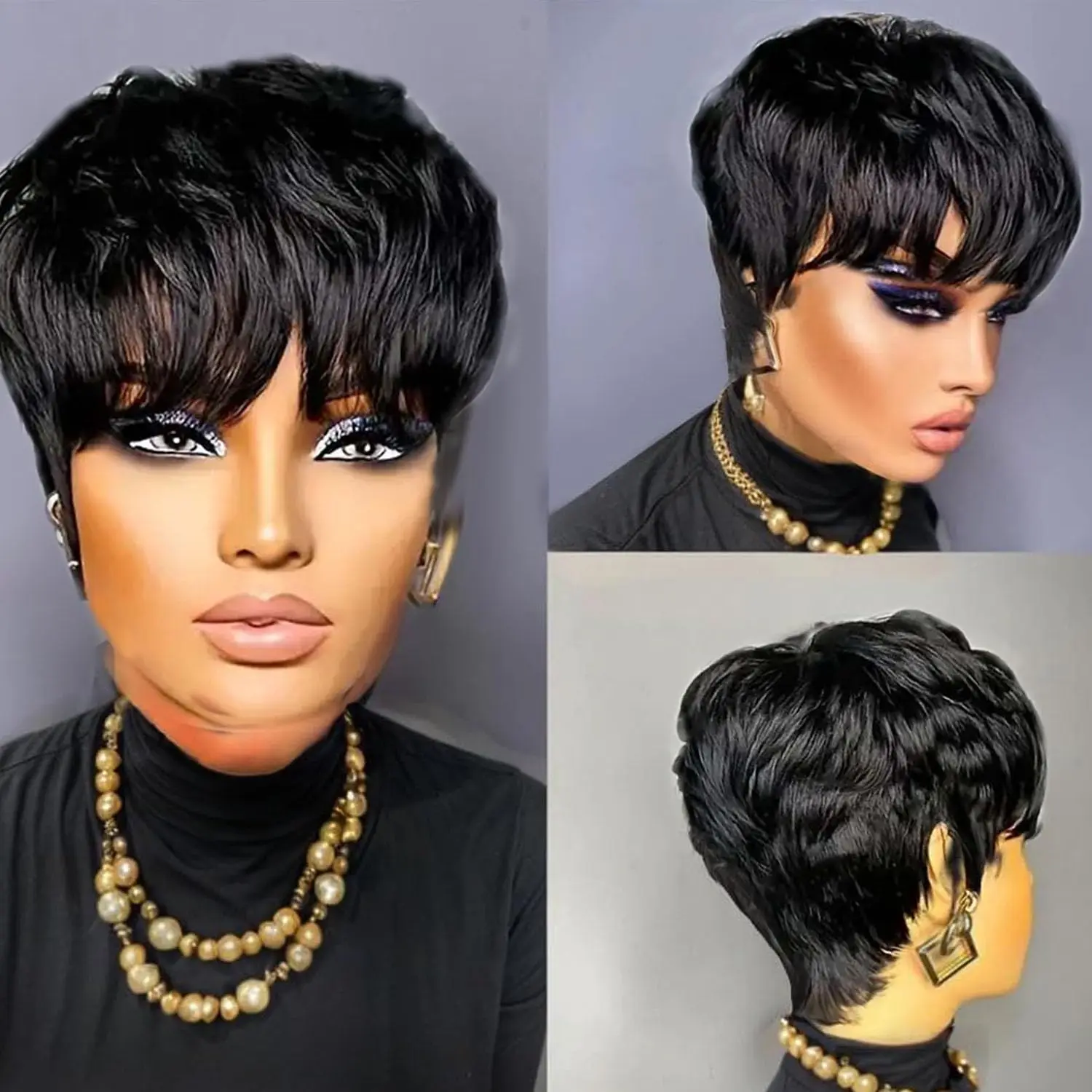 Perucas curtas de corte pixie cabelo humano perucas curtas para mulheres negras perucas sem cola pré arrancadas perucas curtas com franja