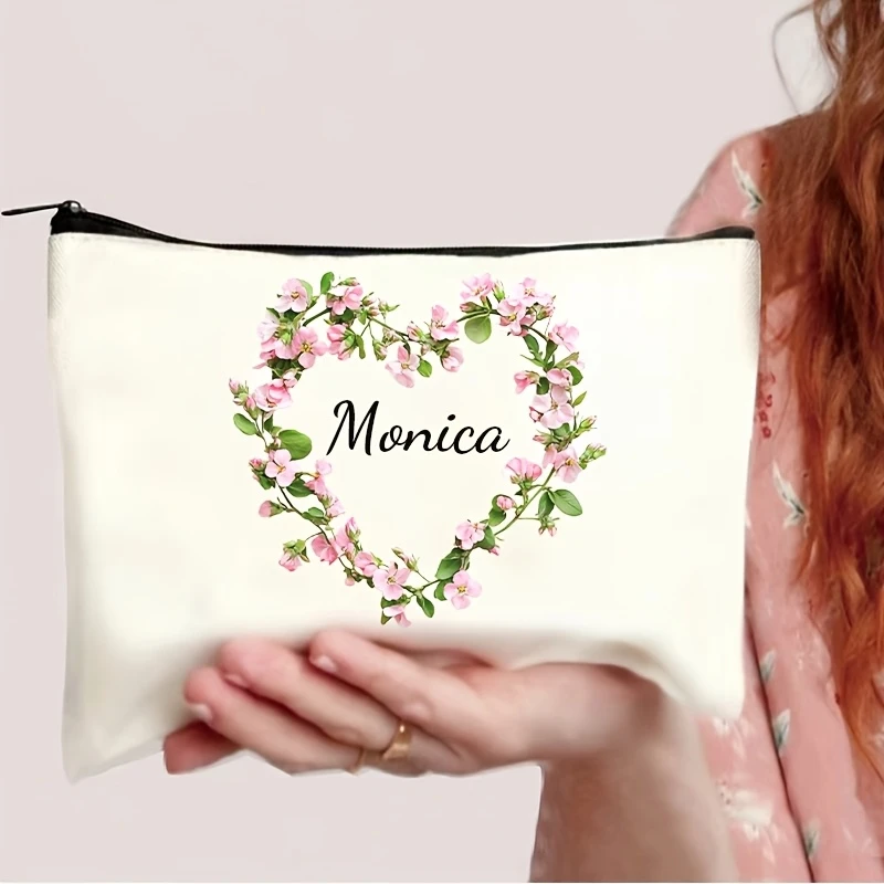 Personalized Minimalist Floral Clutch Bag Custom Name Soft Neutral Tone Gentle Floral Print Daily Versatile Women Handbag Gift