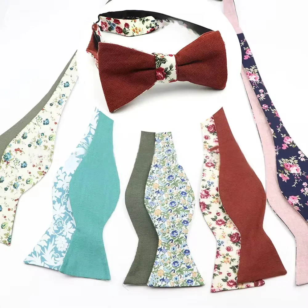 Nouvelle mode Double face auto nœud papillon réglable noeud papillon hommes 100% coton point Floral papillon fête de mariage bicolore noeud papillon