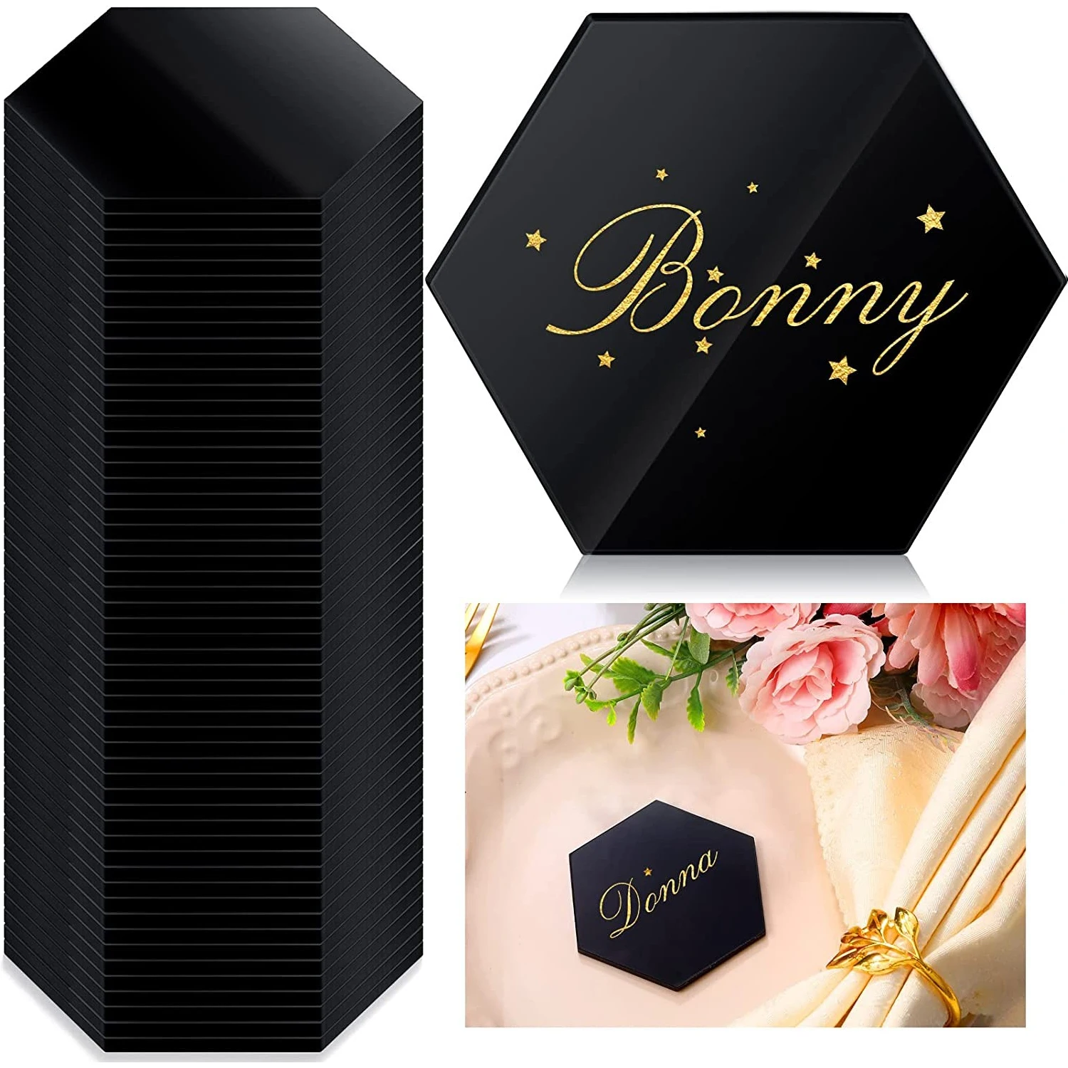 

Acrylic Hexagon Tile,Mirror Black Place Card DIY Table Number Sign Acrylic Name Plate for Wedding Reception Party Banquet Decor