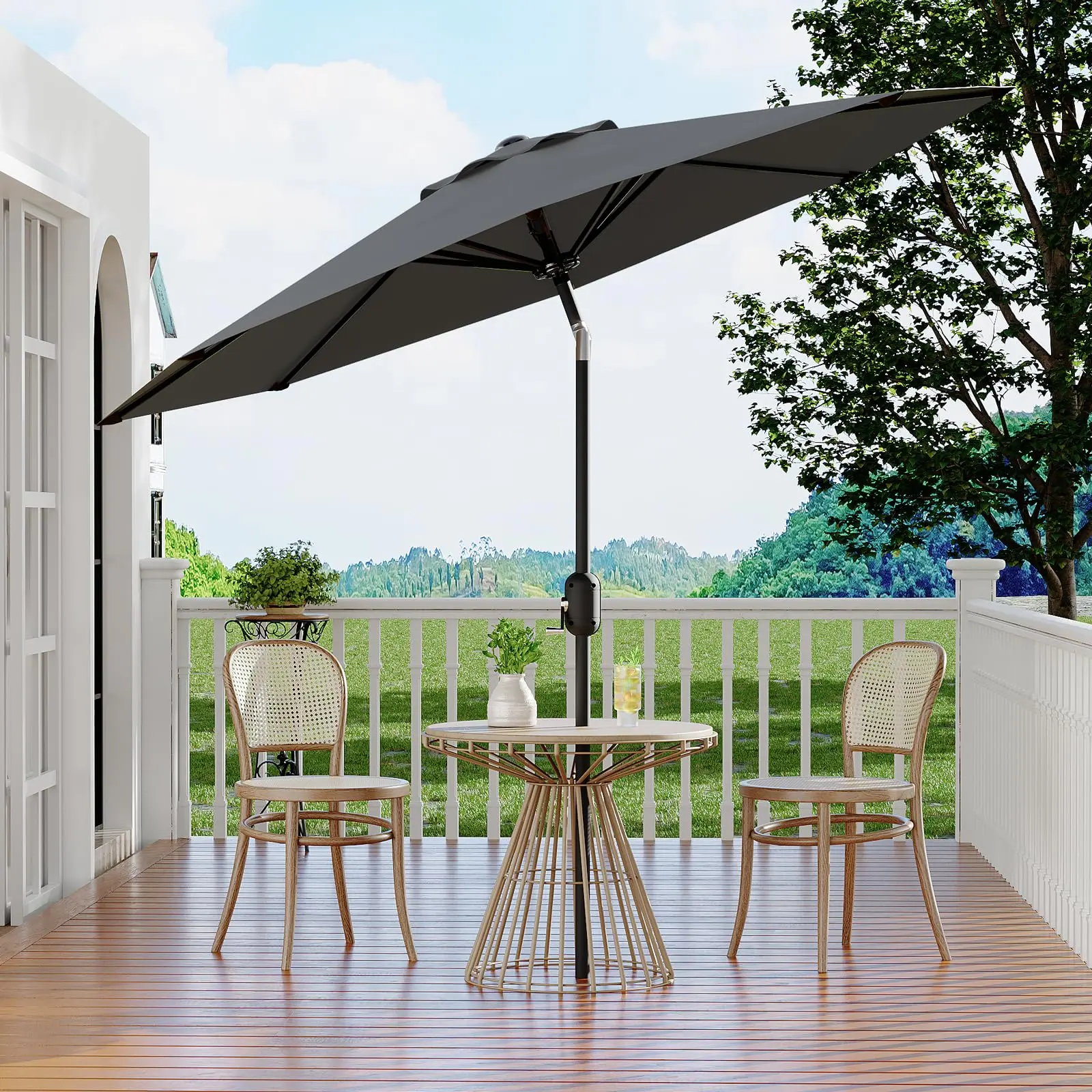 Parasol 270 cm avec manivelle et fonction d'inclinaison, protection UV50 + hydrofuge, écran de jardin robuste à 8 baleines pour jardin, terrasse, balcon et piscine
