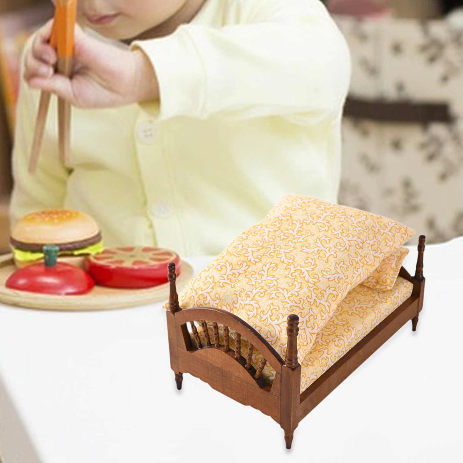 Lit de maison de poupée 1:12, scènes réalistes, accessoire de décoration Miniature élégante pour scène de bricolage, jouets de simulation, ornement de chambre à coucher