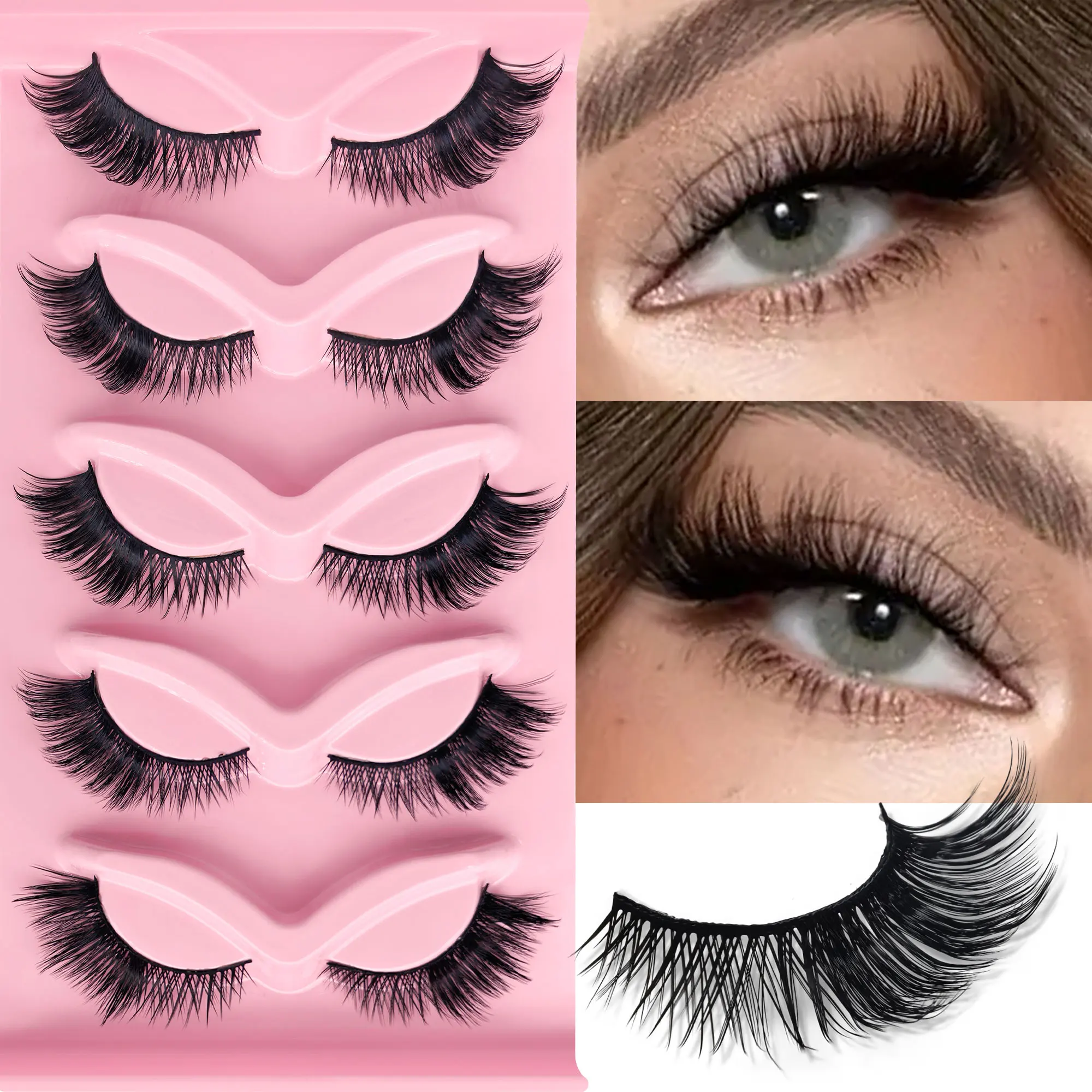 5 أزواج من الرموش الصناعية الرائعة ثلاثية الأبعاد على شكل عين القطة وعين الثعلب - سميكة وكثيفة وخفيفة الوزن ومريحة. #1