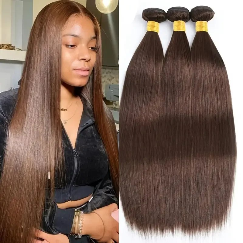 

30 32 Inch #4 Color Brown Bundles Human Hair Chocolate Brown Straight Human Hair Bundles 1/3 Brazilian Hair Weave For Extensions