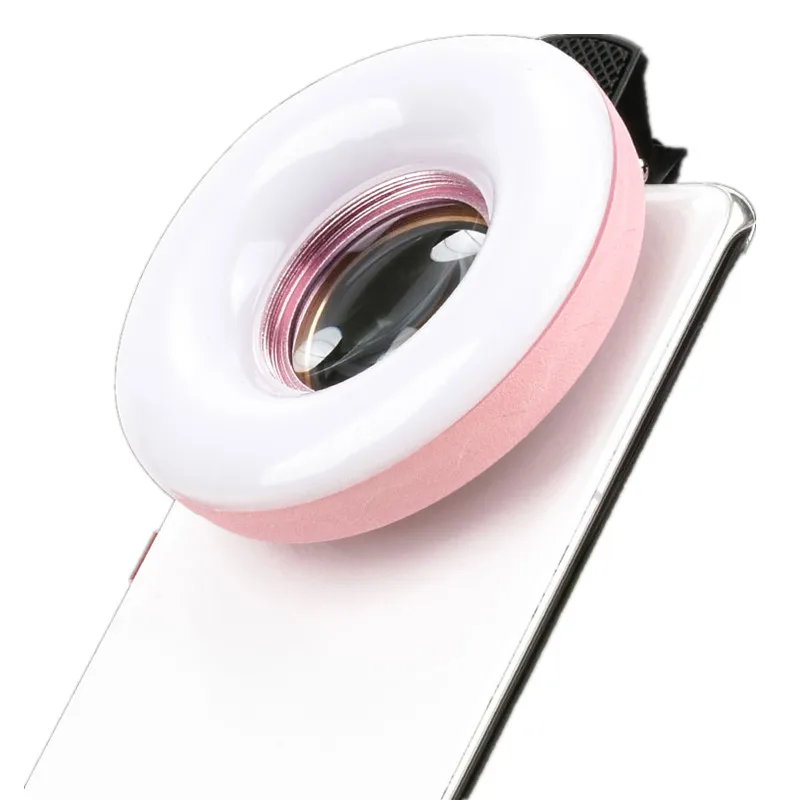 Macro Lens for Mobile 15X Fill Ring Light Selfie Live Lamp Camera Lens with LED Universal Flash Smartphone Portable Light Clip