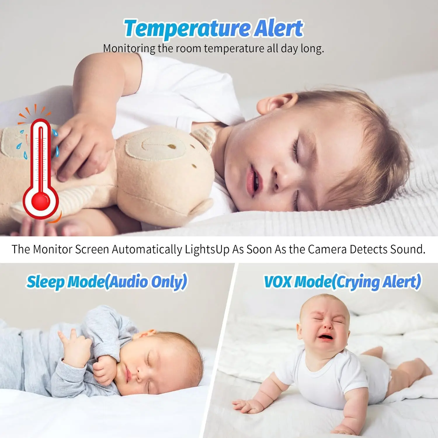 Baby Monitor Camera Audio 5 Inch Screen 28 Hours Battery Video Camera Night Vision 2-Way Talk Lullabies Baby Nanny Security Cam