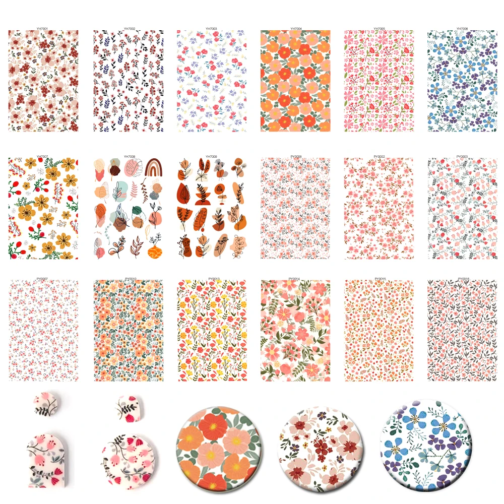 Flower Leaf Theme Colored Pattern Polymer Clay Transfer Paper Water Soluble Disposable Stickers Printing Paper Earrings Making