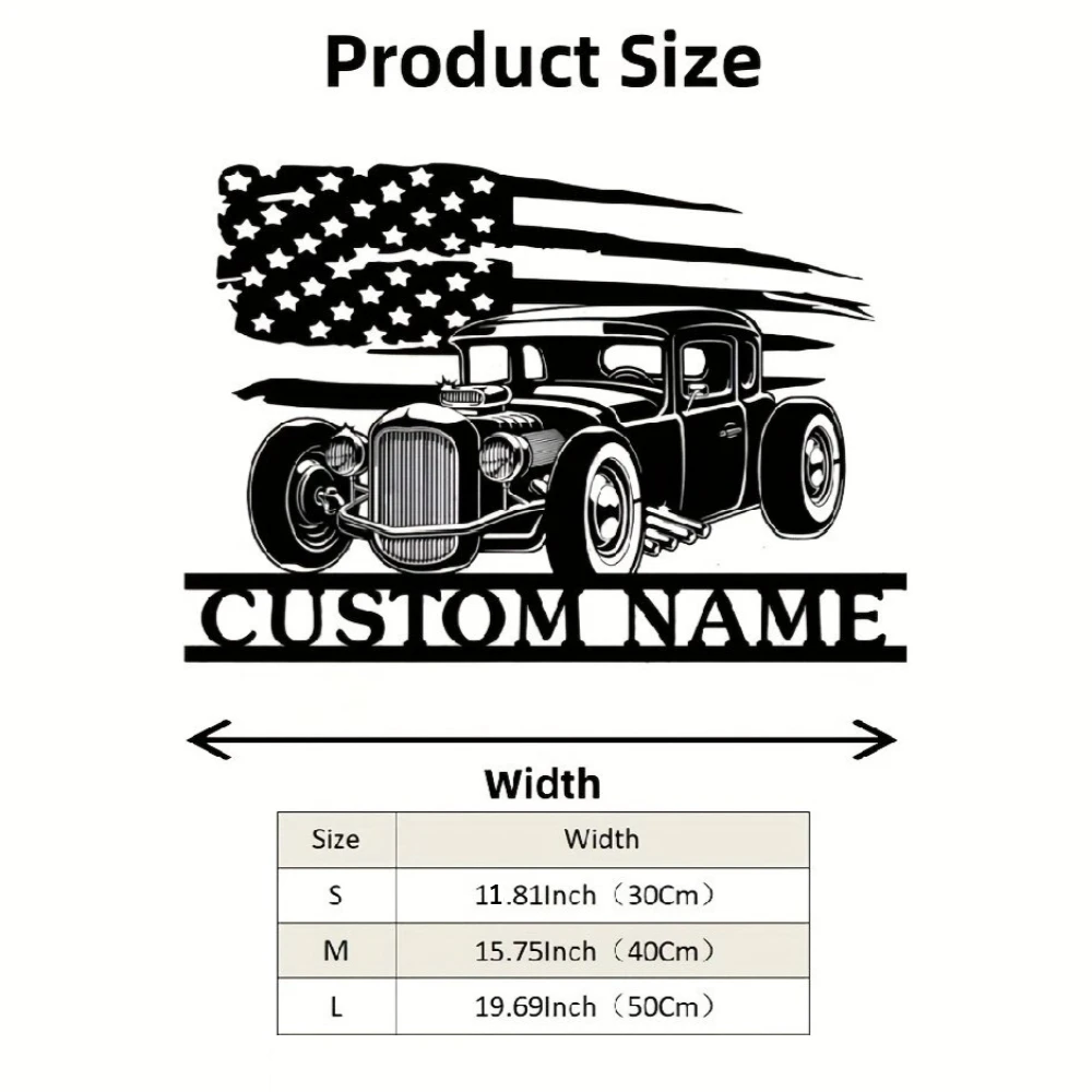 Custom Hot Rod Metal Sign, Wall Art Decor with The American Flag Design, Present for Father's Day, for Man Cave/Garage Ornaments