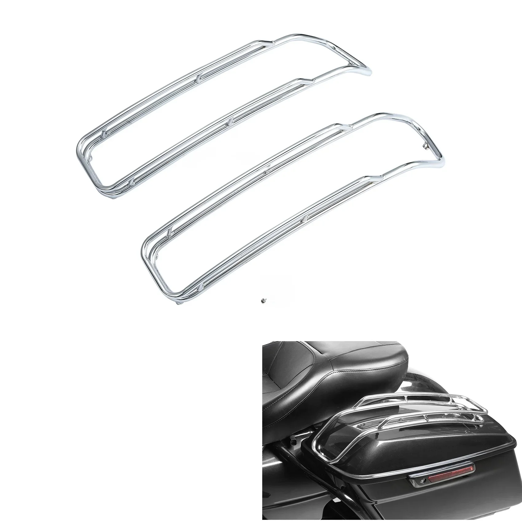 Chromowane sakwy pokrywa górna osłony szyny dla Harley Touring Road King Street Electra Glide FLH FLHX FLHS FLHTK FLTC 2014-2024 — zdjęcie 2