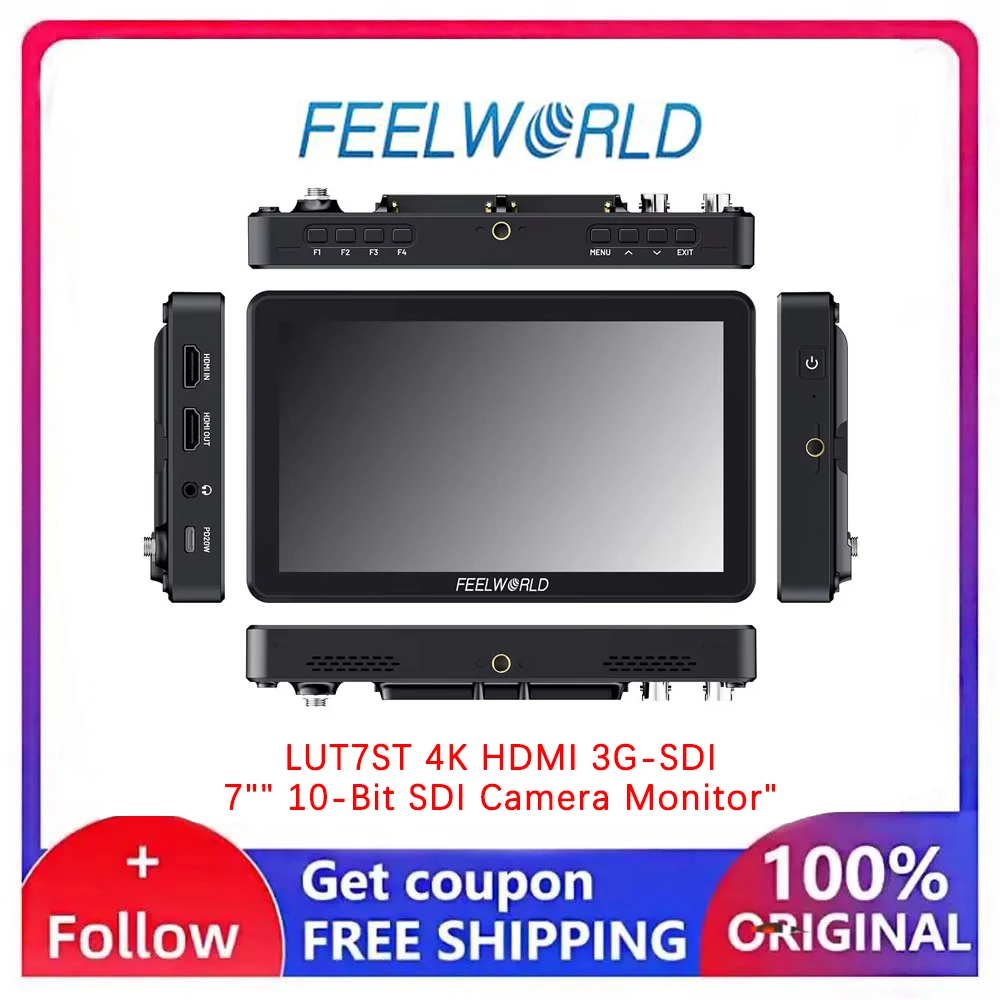 FEELWORLD LUT7ST Portable 7 Inch Field Monitor, 2000nits 10-bit, AG+AF Coating, 3G-SDI HDMI2.0 1920x1080